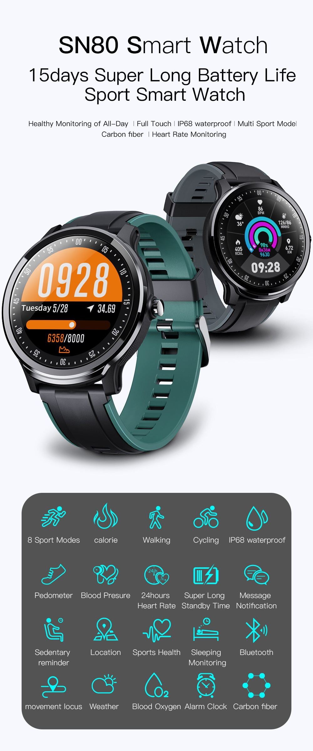 Smart Watch Fitness SN80